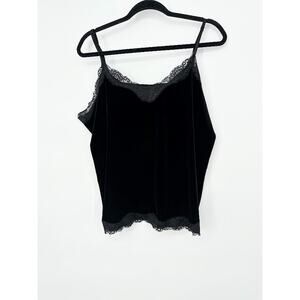 Y2K Black Velvet Cami Tank Top Lace Trim Size 1X‎ Whimsigoth Gothic Romantic